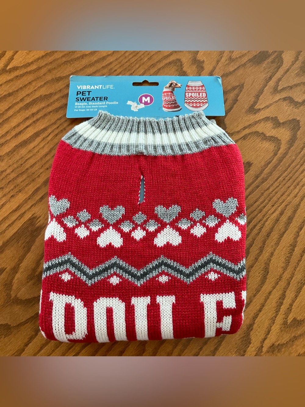 NWT Vibrant Life “Spoiled” Red Dog Knit Sweater, Paw Heart Fair Isle, Sz M